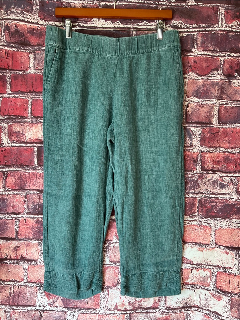 J. Jill Pure Jill Linen Sage Green Elastic Waist Crop Straight Leg Pants SP
